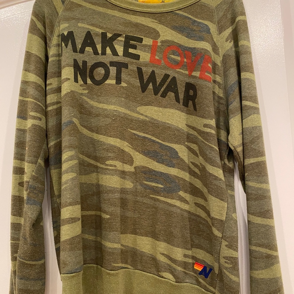RARE: Army Green Aviator Nation “Make love not war” crewneck